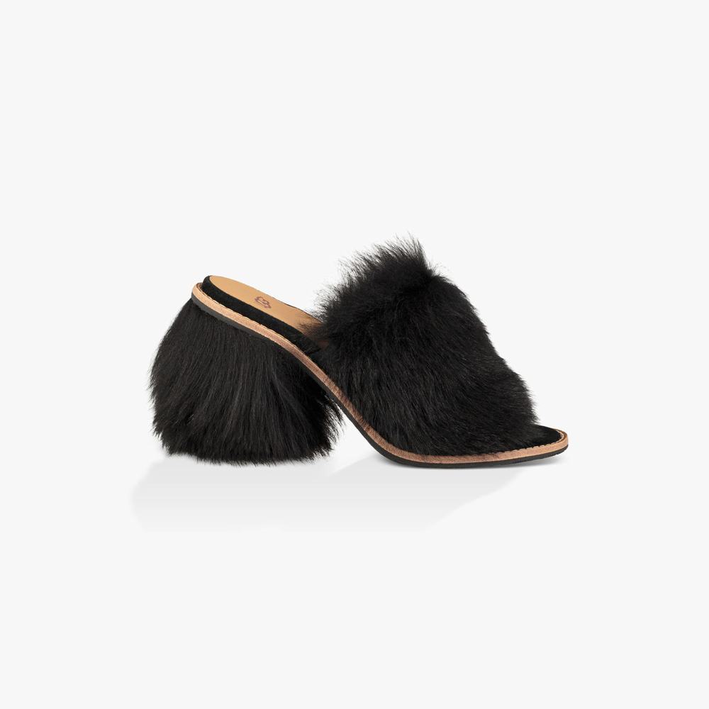 Tong UGG Rosa Fluff Heeled Femme Noir Soldes 782SABDH